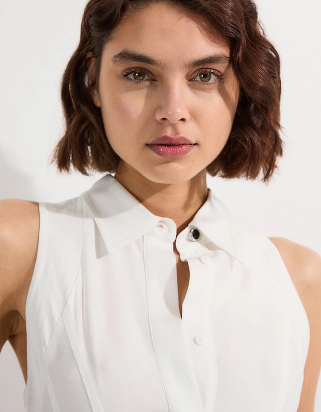 Viscose Linen Scenic Print With Top Stitch Belted Woven Midi Dress