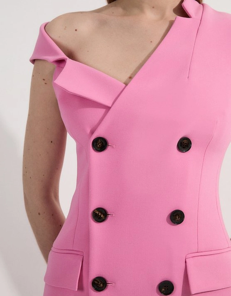 Petite Compact Stretch Asymmetric Collar Tailored Pencil Maxi Dress