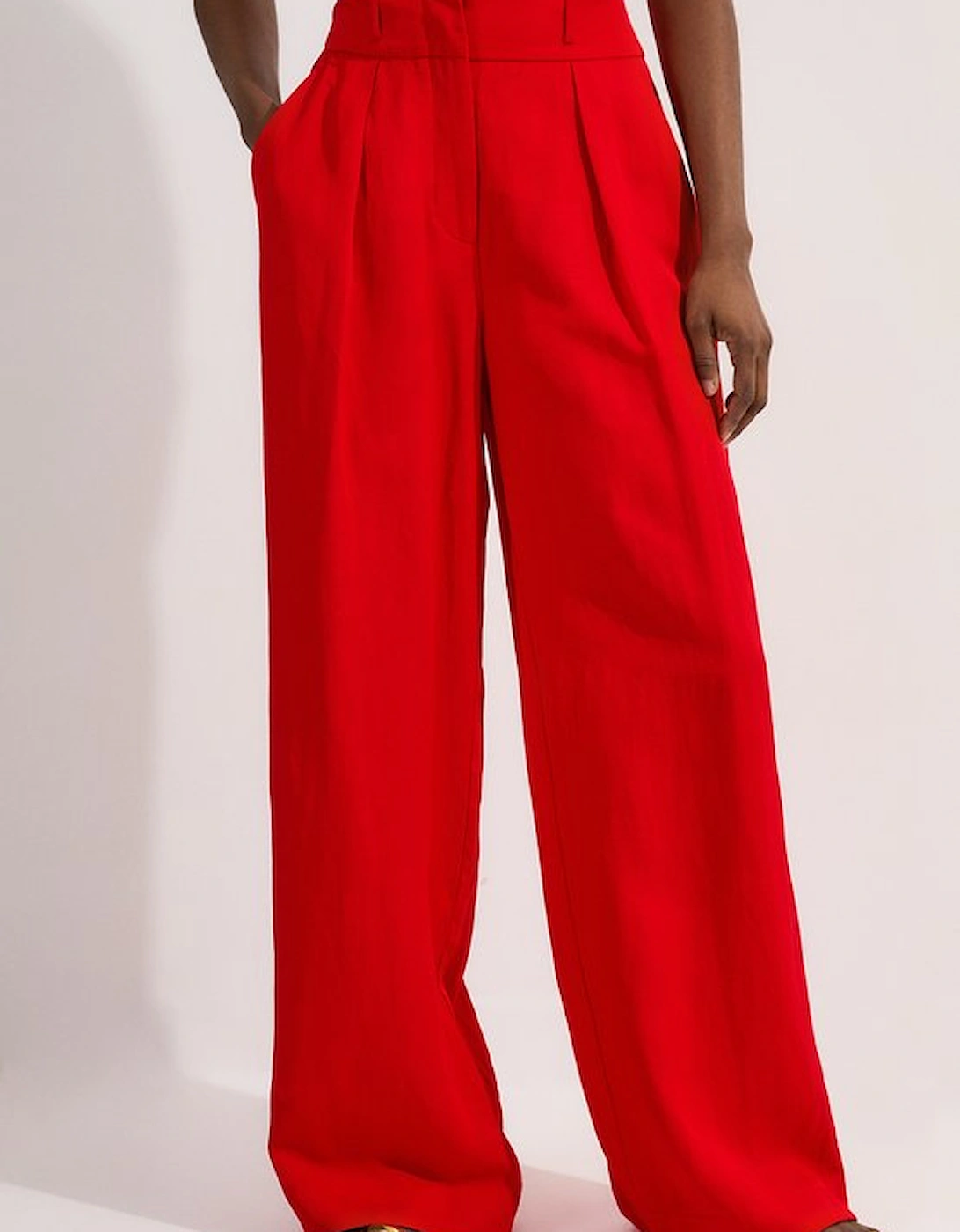 Tailored Viscose Linen Wide Leg Trouser