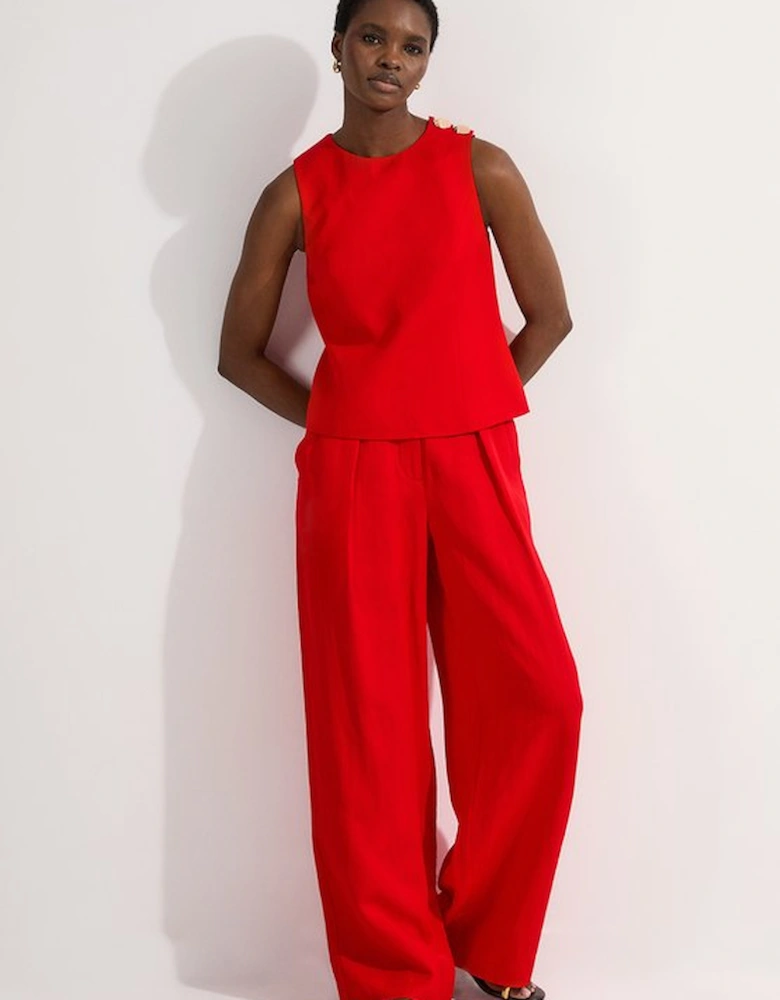 Tailored Viscose Linen Wide Leg Trouser