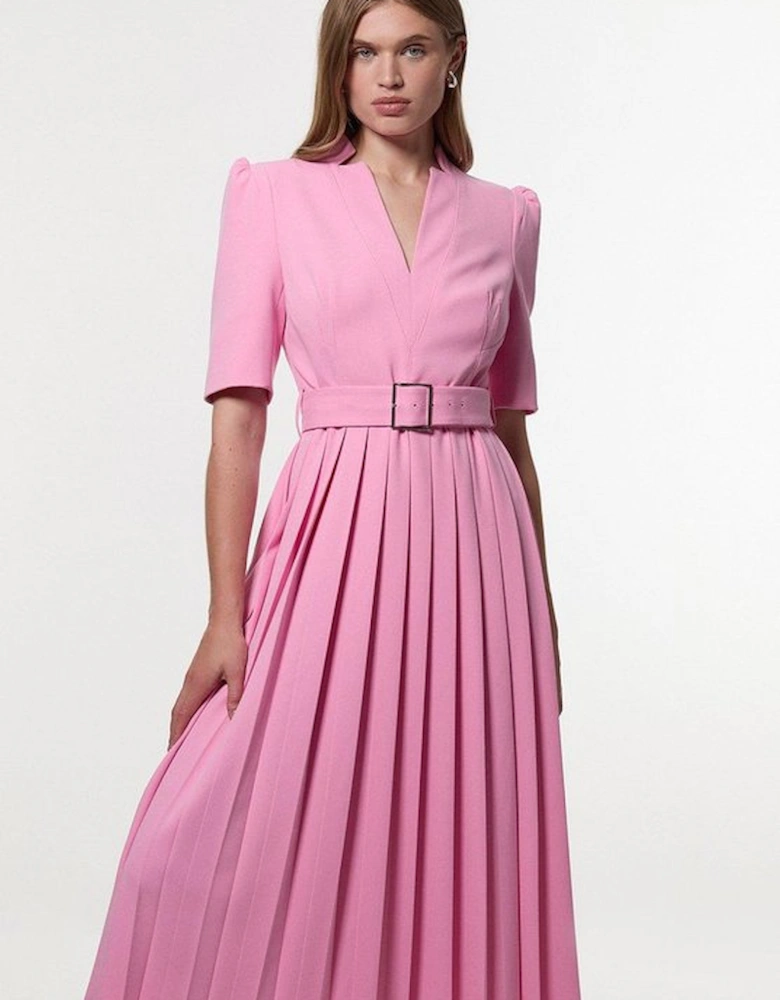 Petite Tailored Structured Crepe Forever Pleat Midi Dress