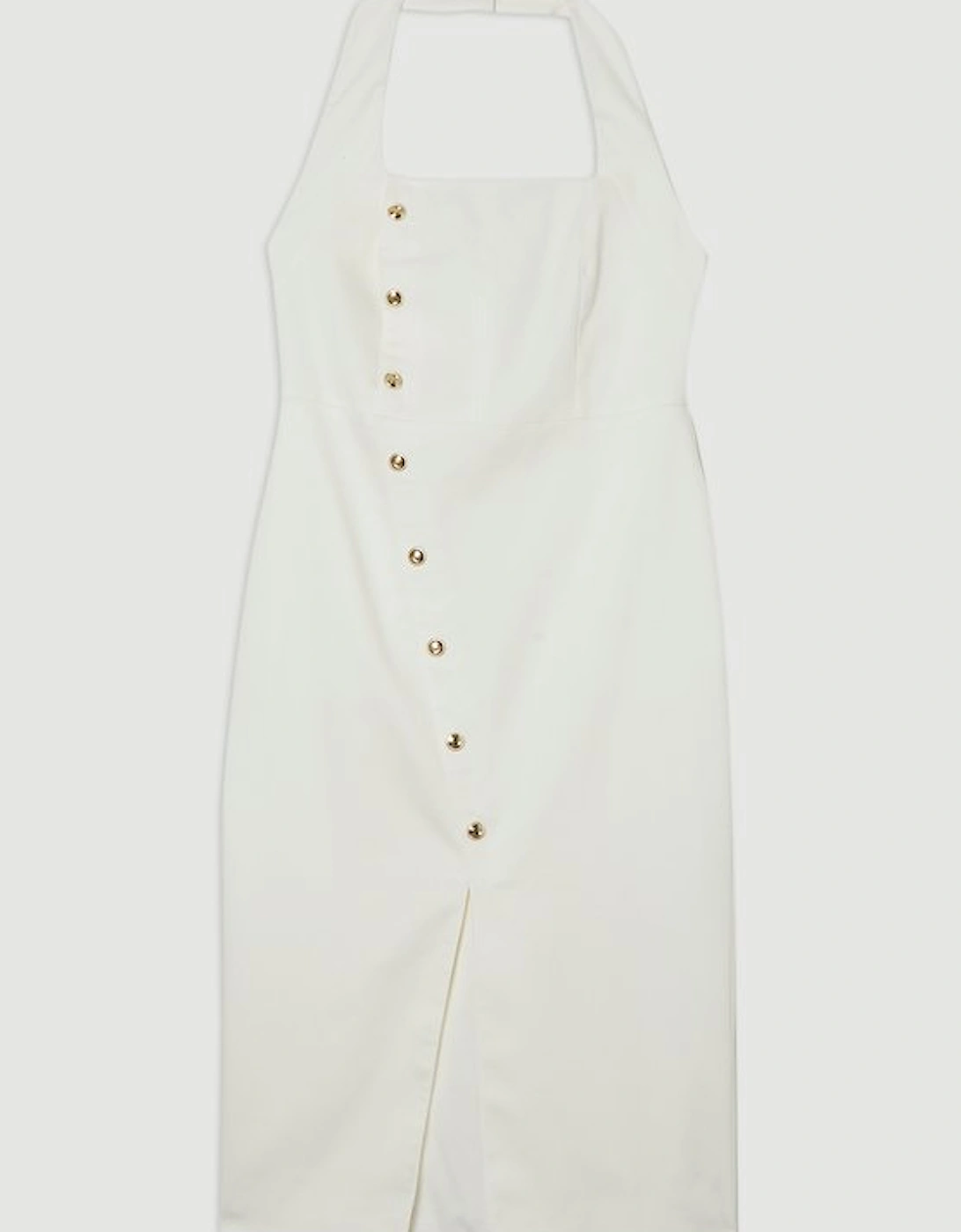 Tailored Denim Halter Neck Pencil Midi Dress