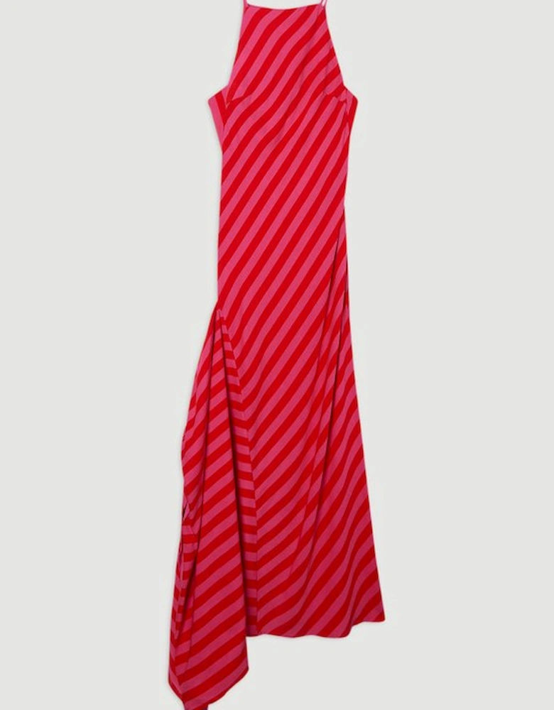 Fluid Stripe Cotton Mix Woven Midi Halter Dress