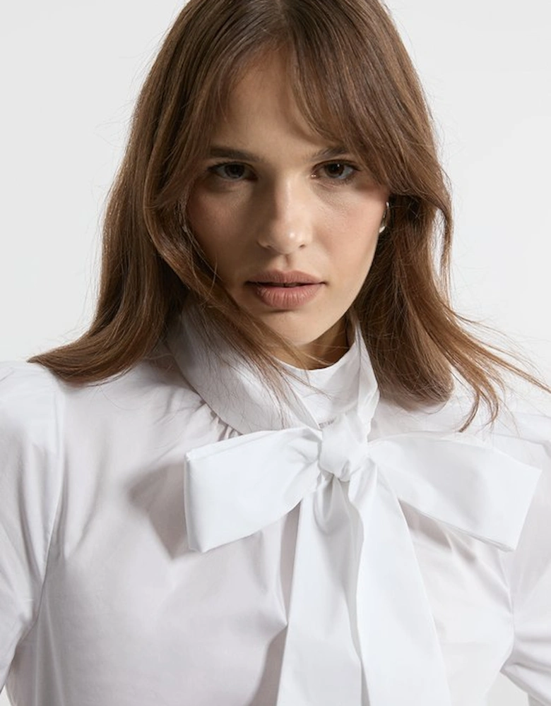 Cotton Poplin Pussybow Blouse