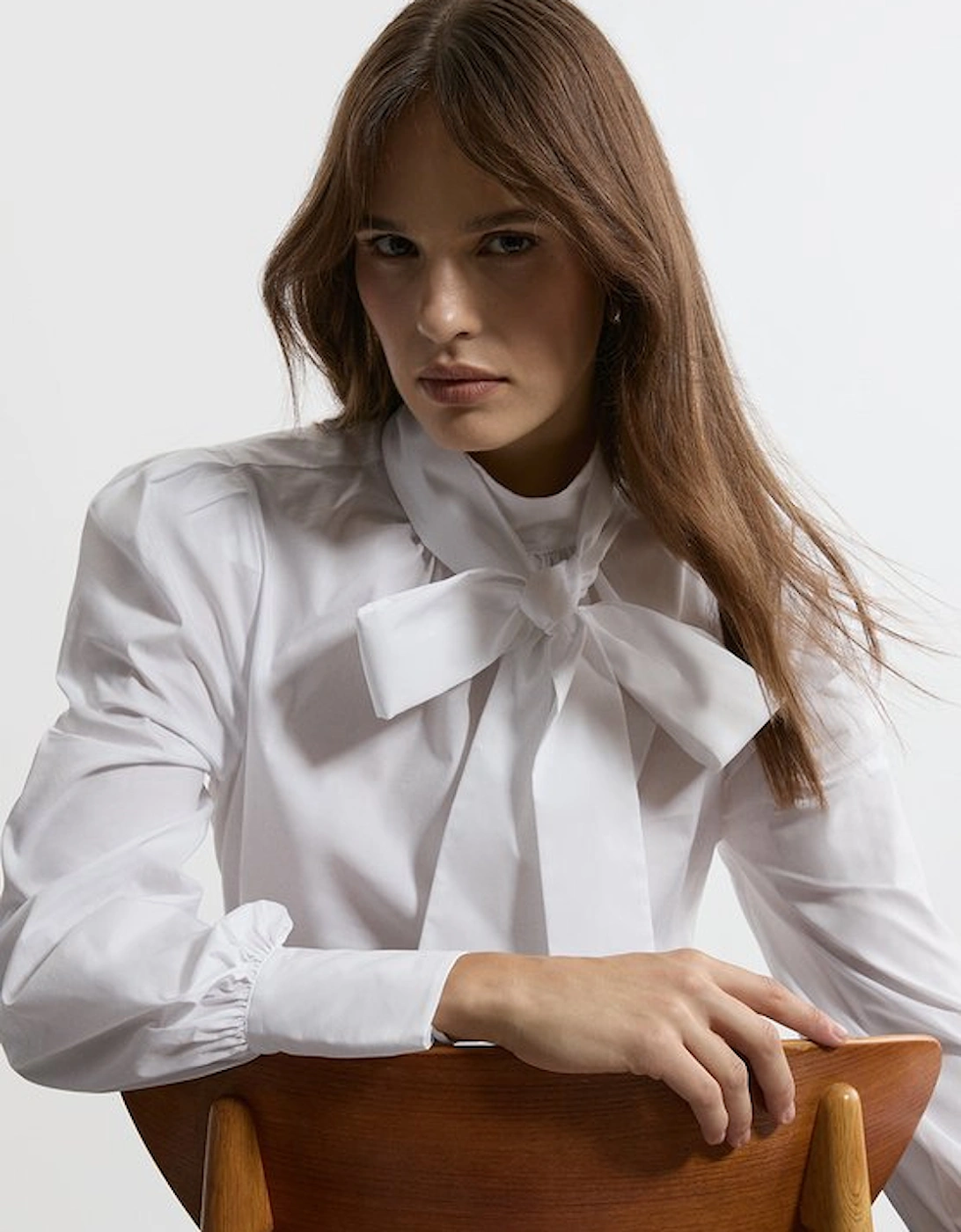 Cotton Poplin Pussybow Blouse