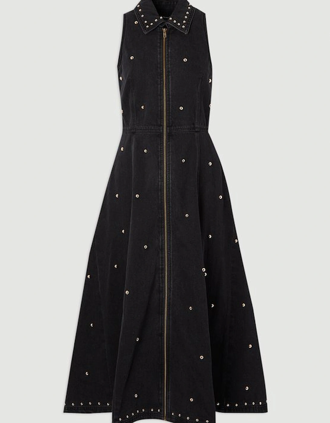 Denim Studded Sleeveless Midi Dress
