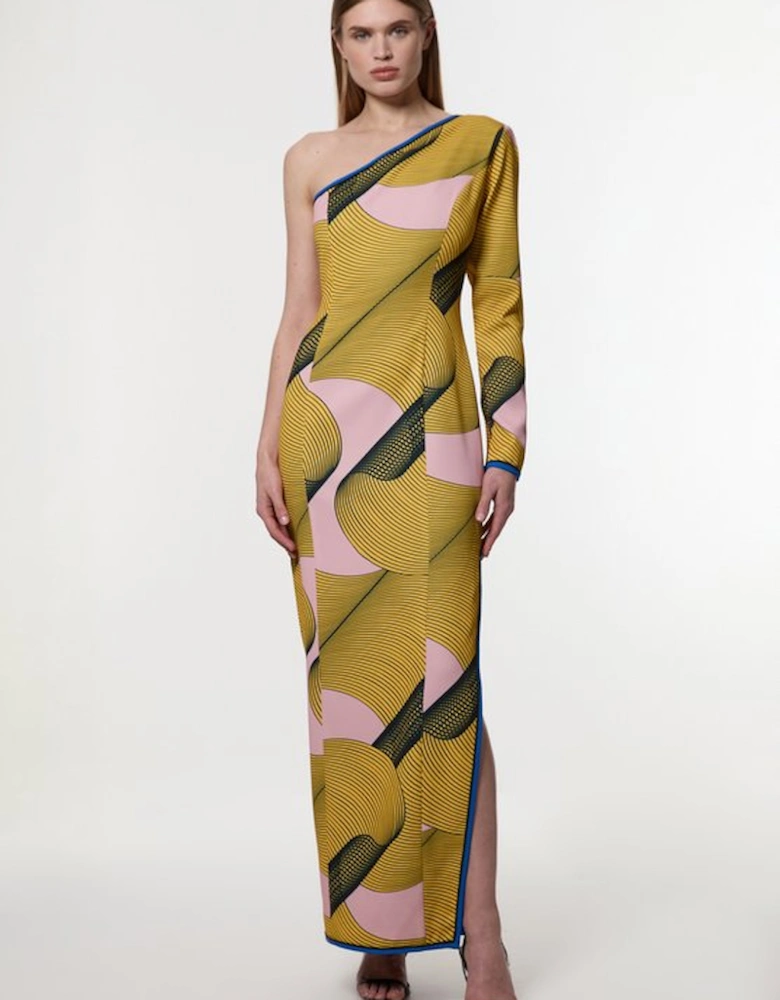 Amelia Graham Petite Printed Cady One Shoulder Maxi Dress