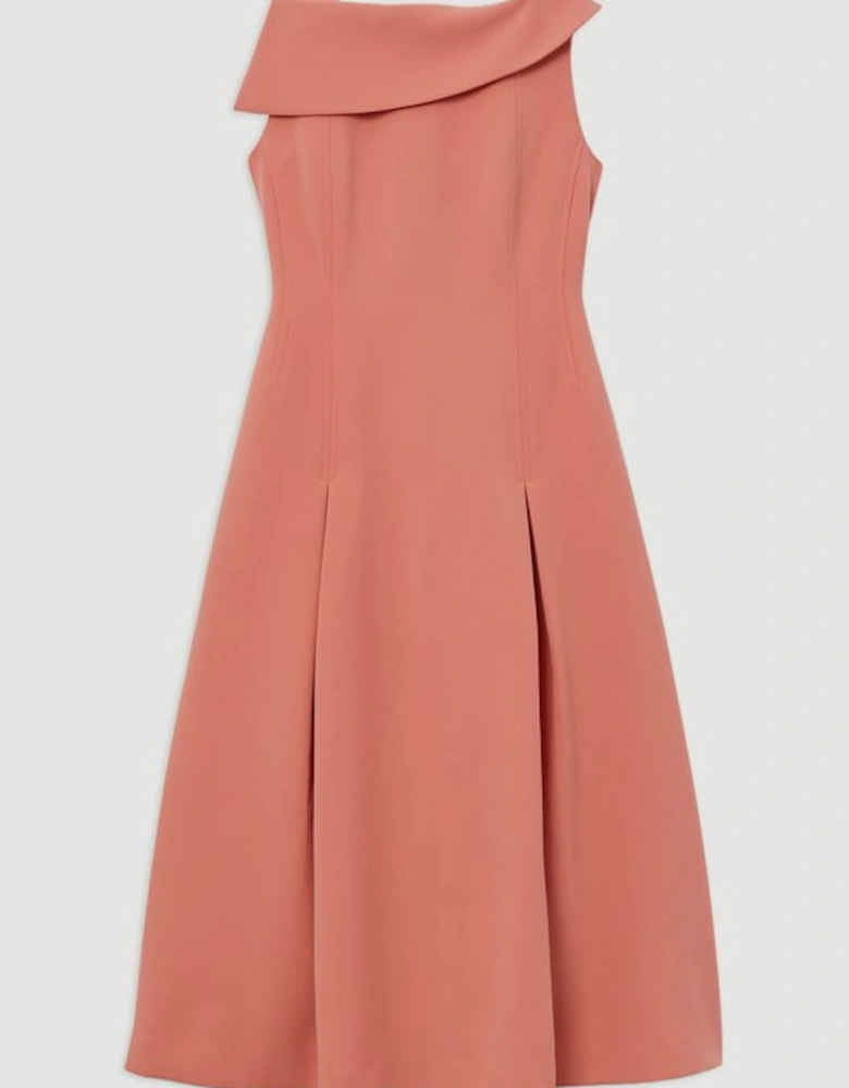 Compact Stretch Asymmetric Neck Tailored Full Skirted Dress