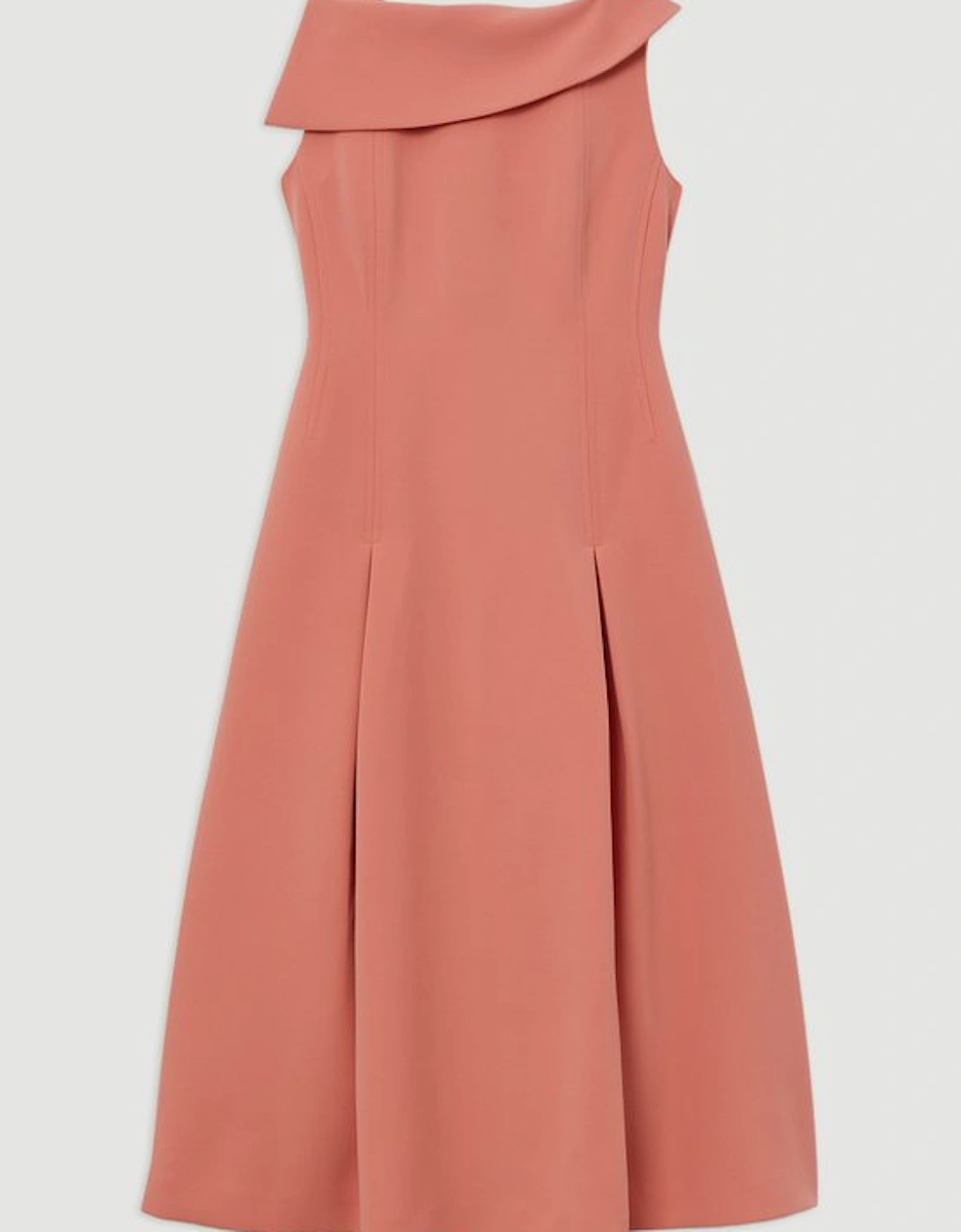 Compact Stretch Asymmetric Neck Tailored Full Skirted Dress