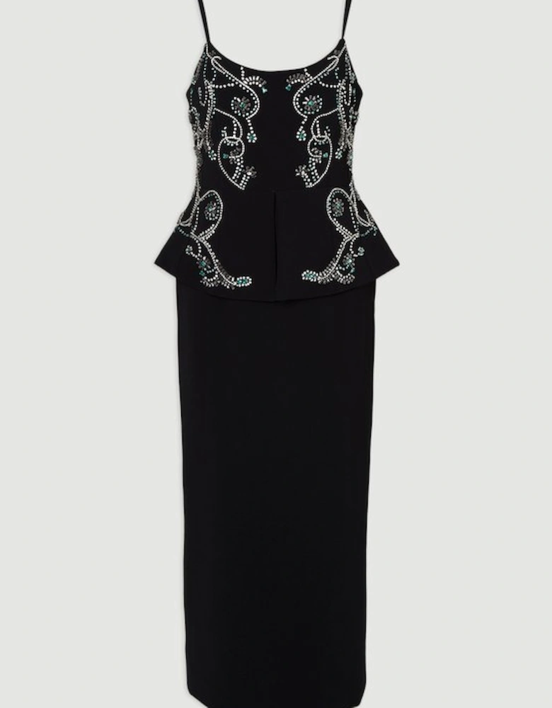 Crystal Embellished Peplum Bandeau Pencil Midi Dress