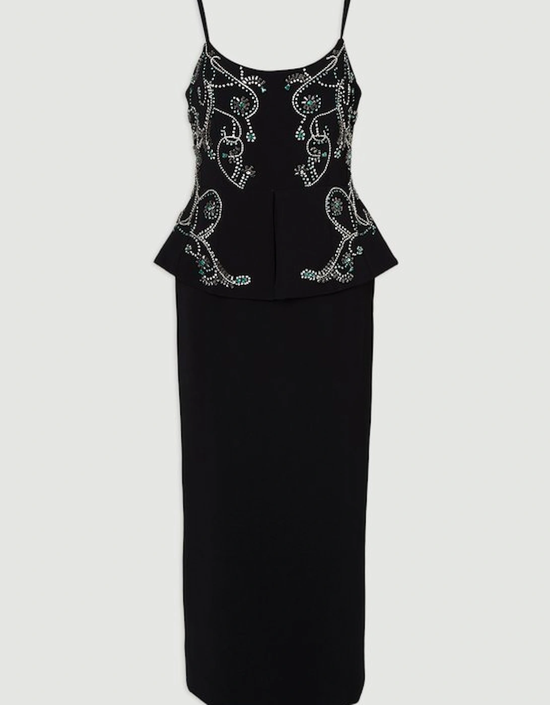 Crystal Embellished Peplum Bandeau Pencil Midi Dress