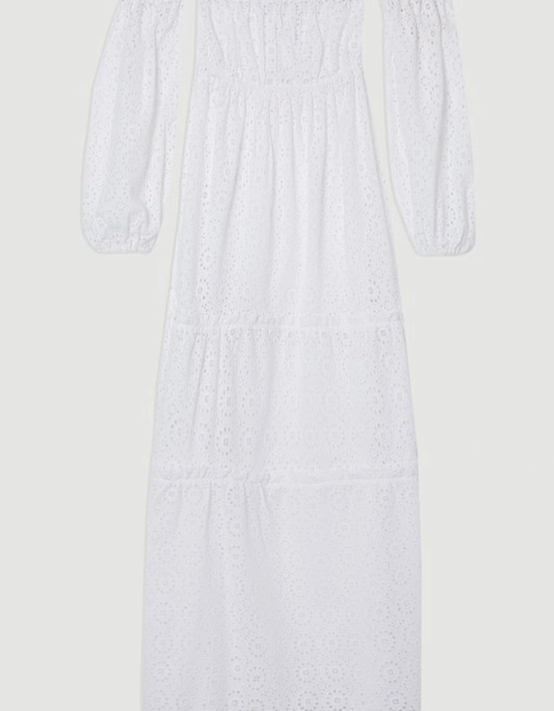 Off Shoulder Broderie Maxi Beach Woven Dress