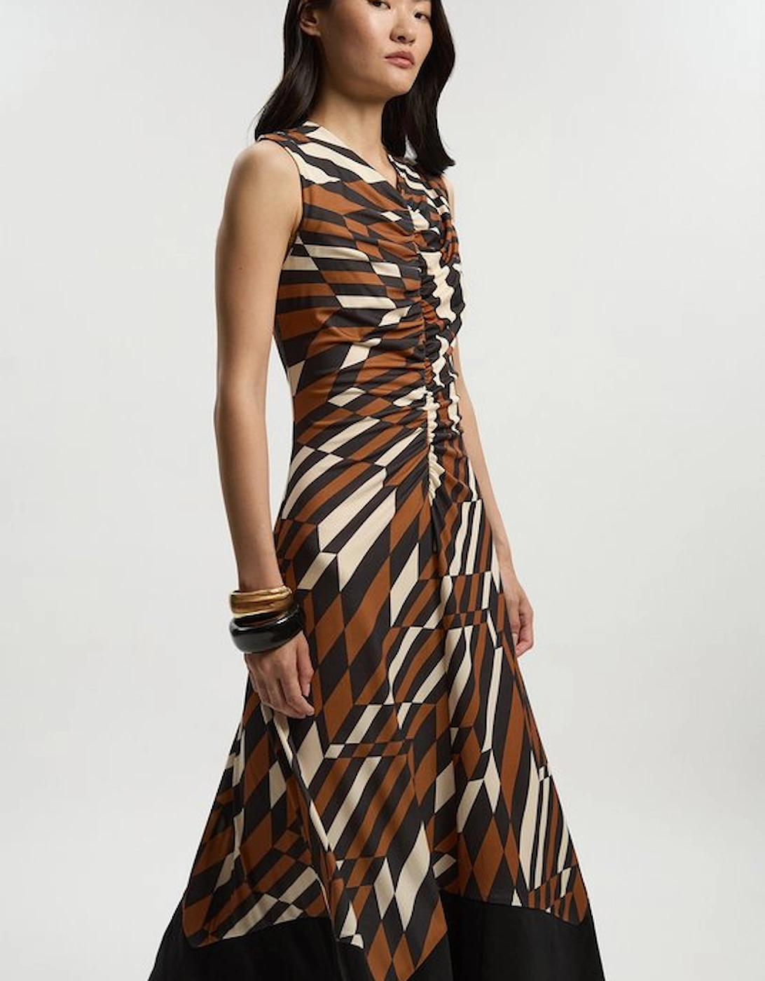 Geo Printed Jersey Crepe Hanky Hem Maxi Dress, 5 of 4