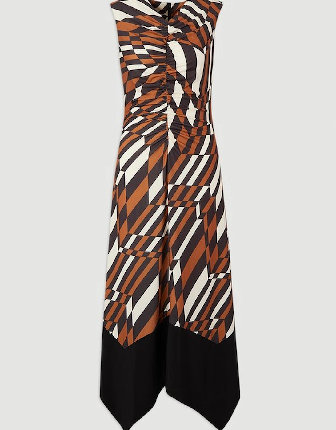 Geo Printed Jersey Crepe Hanky Hem Maxi Dress