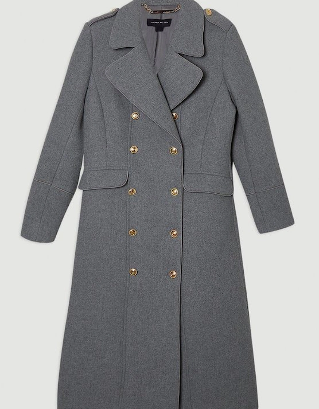 Wool Double Breasted Military Tailored Midi Coat