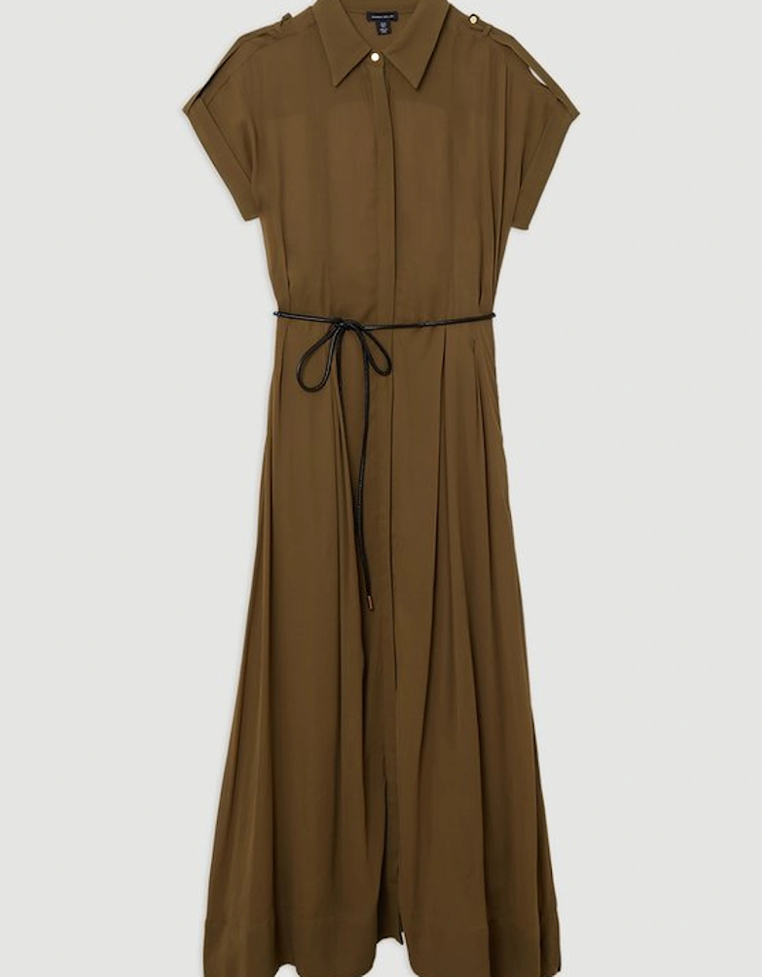 Pleated Woven Viscose Maxi Shirt Dress