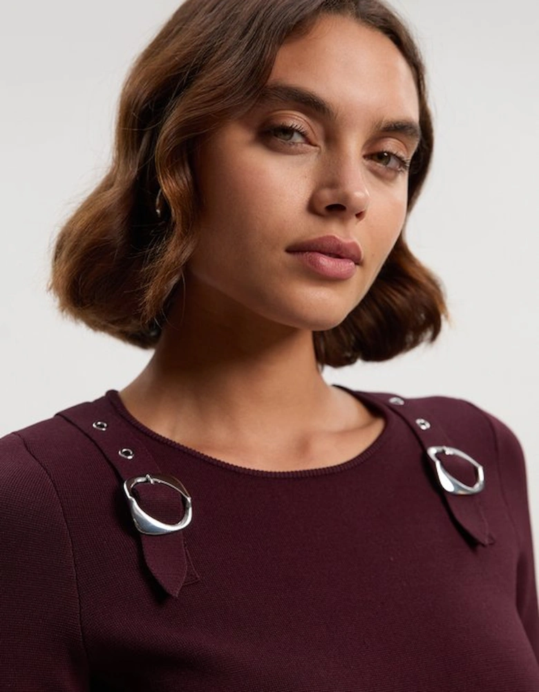 Buckle Trim Long Sleeve Knitted Top