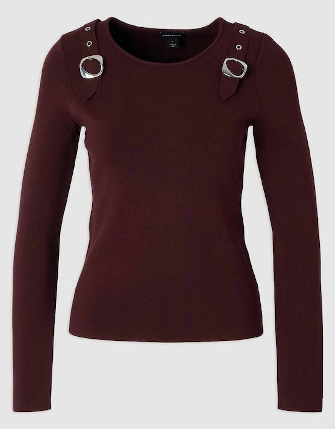 Buckle Trim Long Sleeve Knitted Top