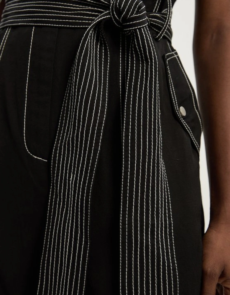 Premium Linen Twill Topstitch Woven Jumpsuit