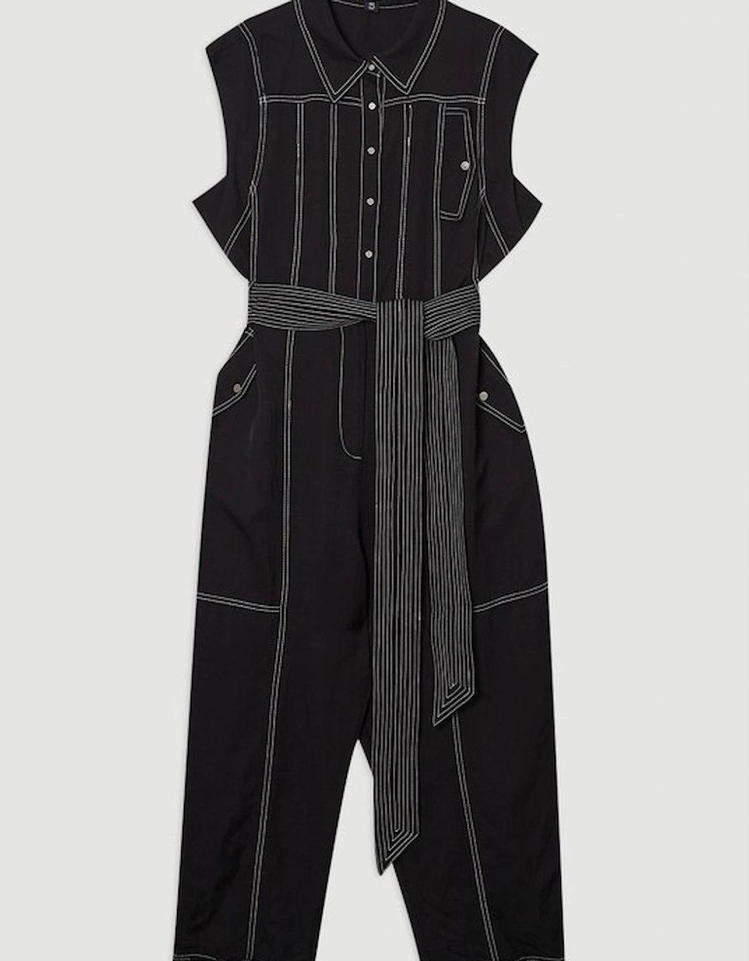 Tall Premium Linen Twill Topstitch Woven Jumpsuit