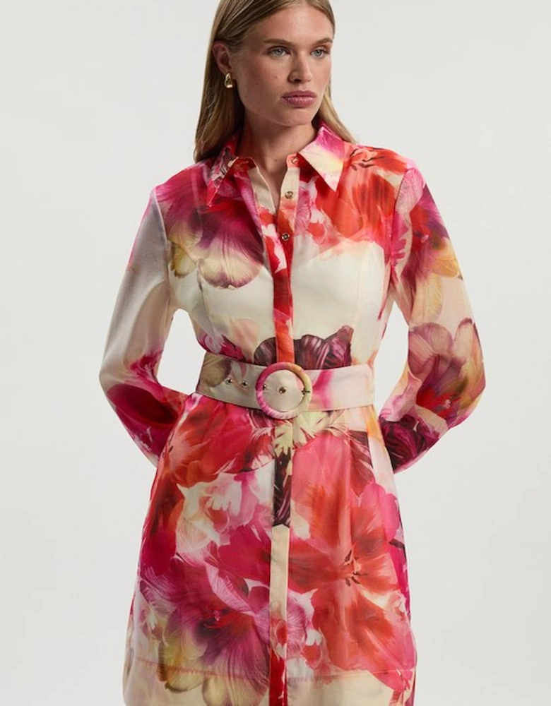 Organdie Woven Mini Shirt Dress