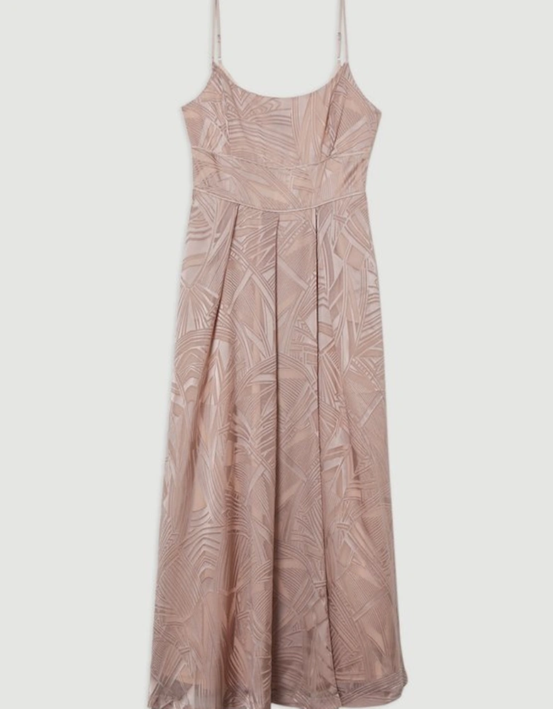 Amelia Graham Burnout Split Woven Prom Strappy Maxi Dress