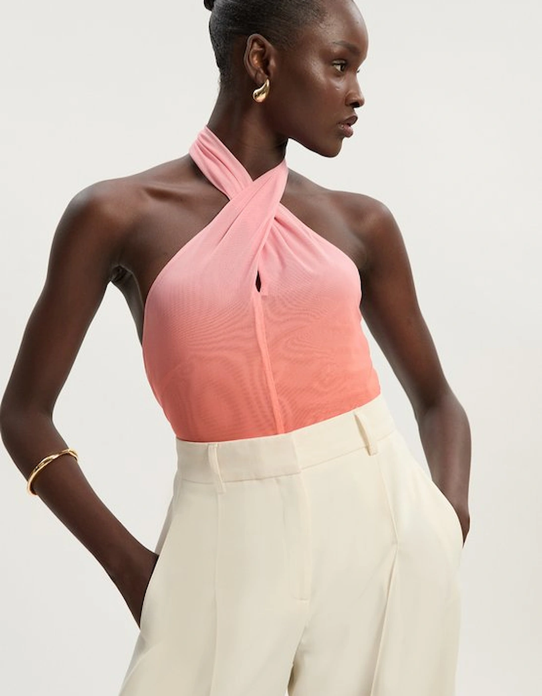 Sunset Ombre Mesh Cross Halter Jersey Bodysuit, 5 of 4