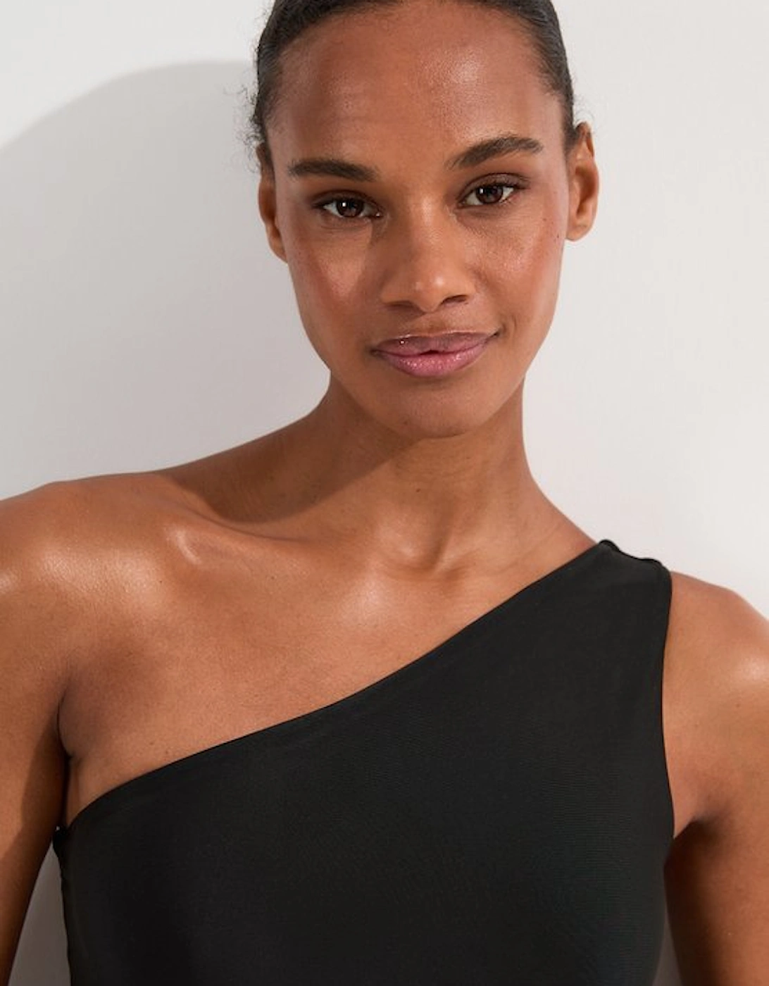One Shoulder Ribbed Mesh Detail Swimsuit