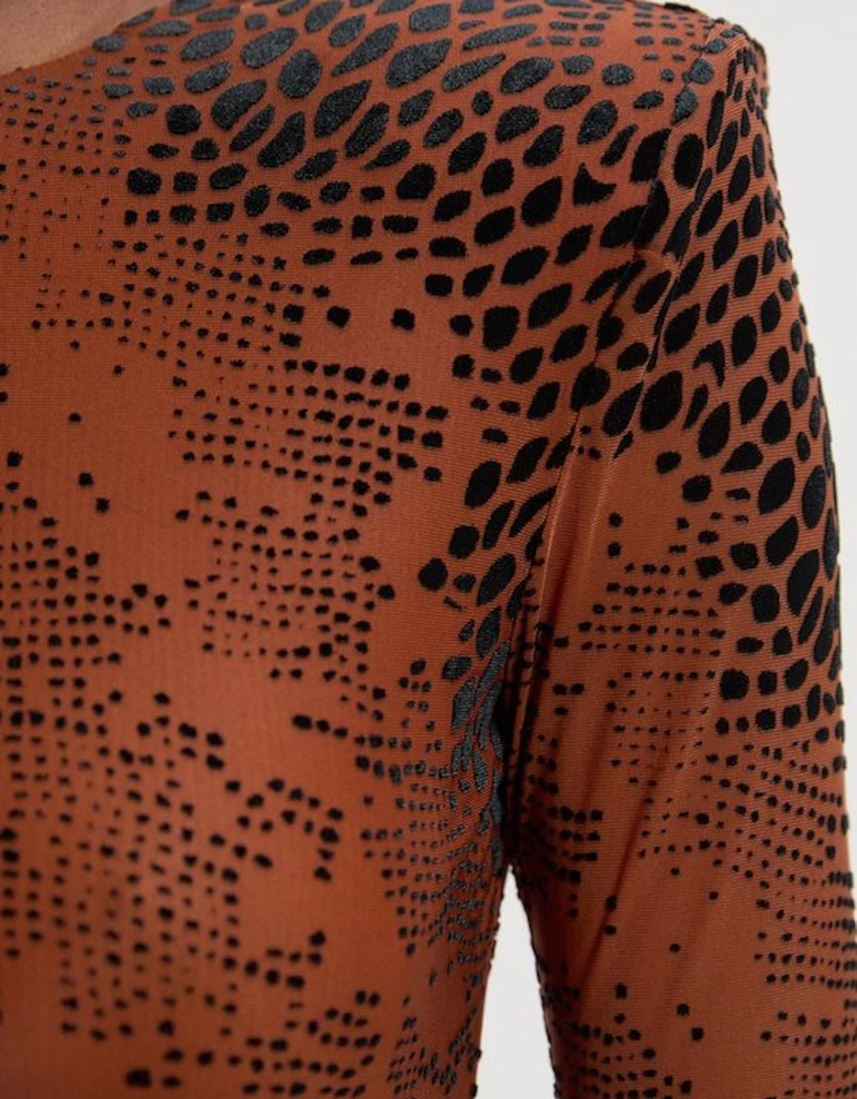 Animal Stretch Velvet Devore Crew Neck Bodysuit