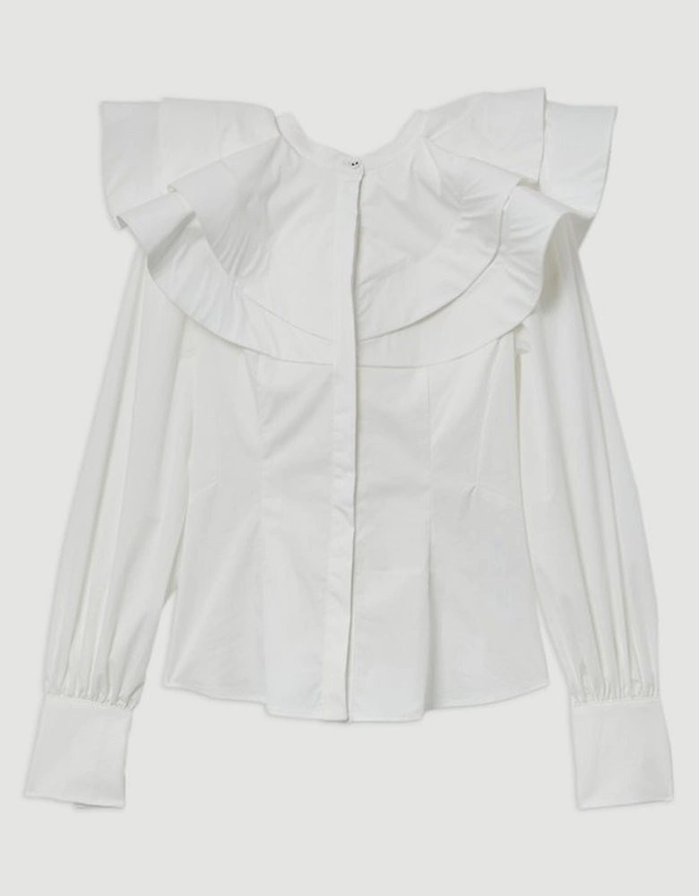Lydia Millen Tall High Neck Ruffle Woven Cotton Shirt