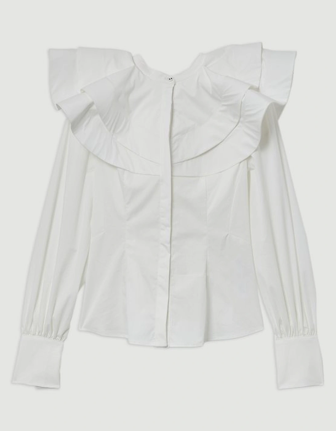 Lydia Millen Tall High Neck Ruffle Woven Cotton Shirt