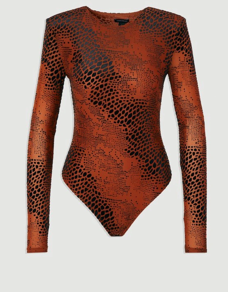 Animal Stretch Velvet Devore Crew Neck Bodysuit
