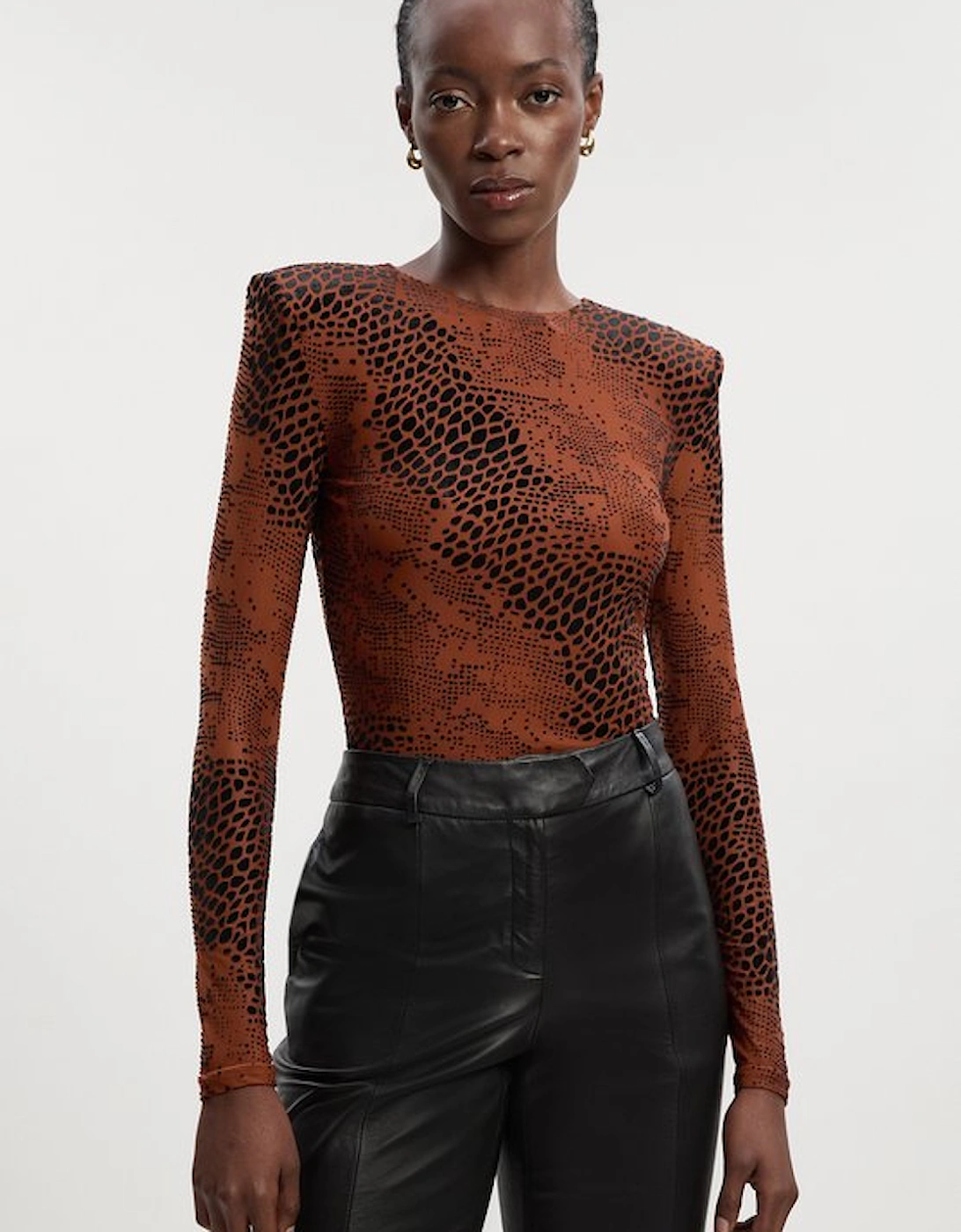 Animal Stretch Velvet Devore Crew Neck Bodysuit