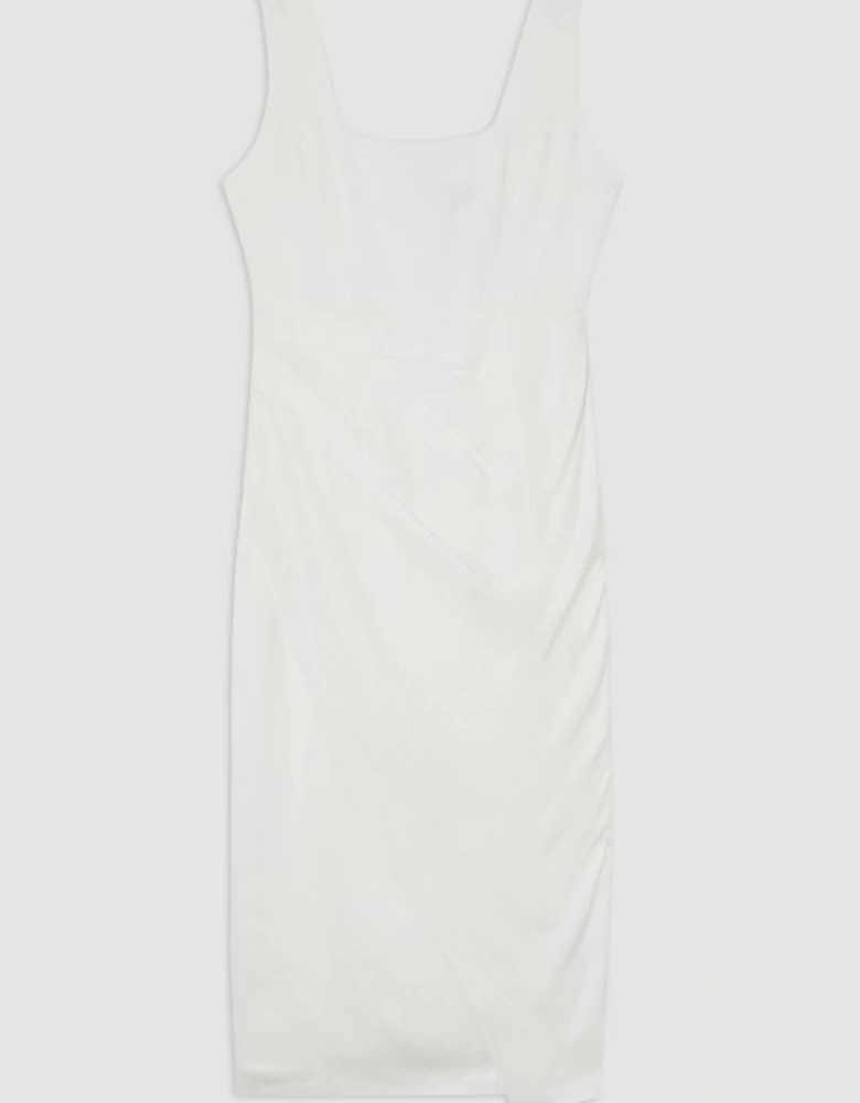 Tailored Viscose Linen Strappy Pleat Detail Midaxi Dress