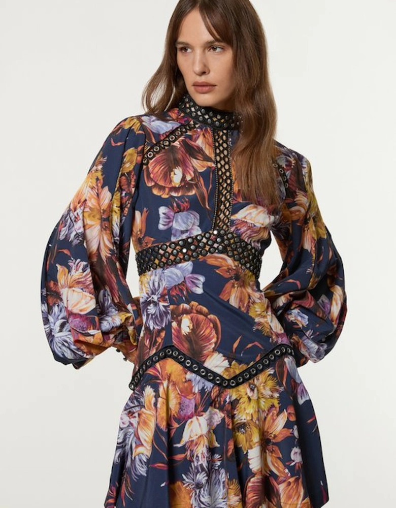 Petite Floral Studded Lace Woven Mini Dress