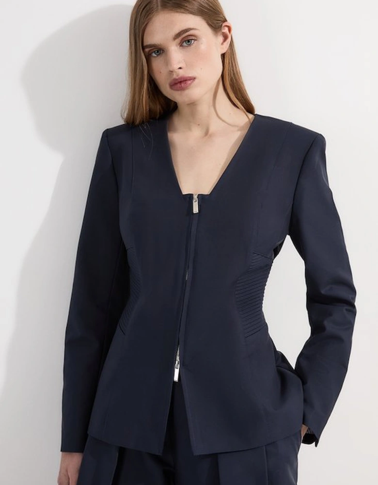 Archive Collection - Tailored Cotton Pintuck Grosgrain Zip Front Blazer