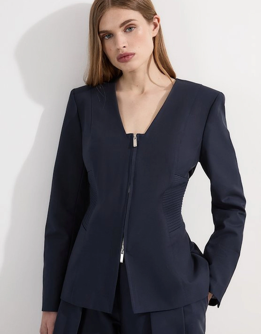 Archive Collection - Tailored Cotton Pintuck Grosgrain Zip Front Blazer, 5 of 4