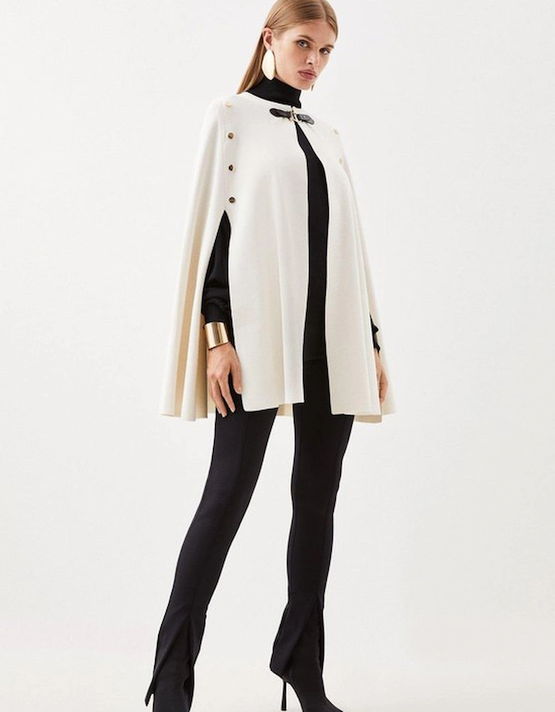 Popper Detail Knit Cape