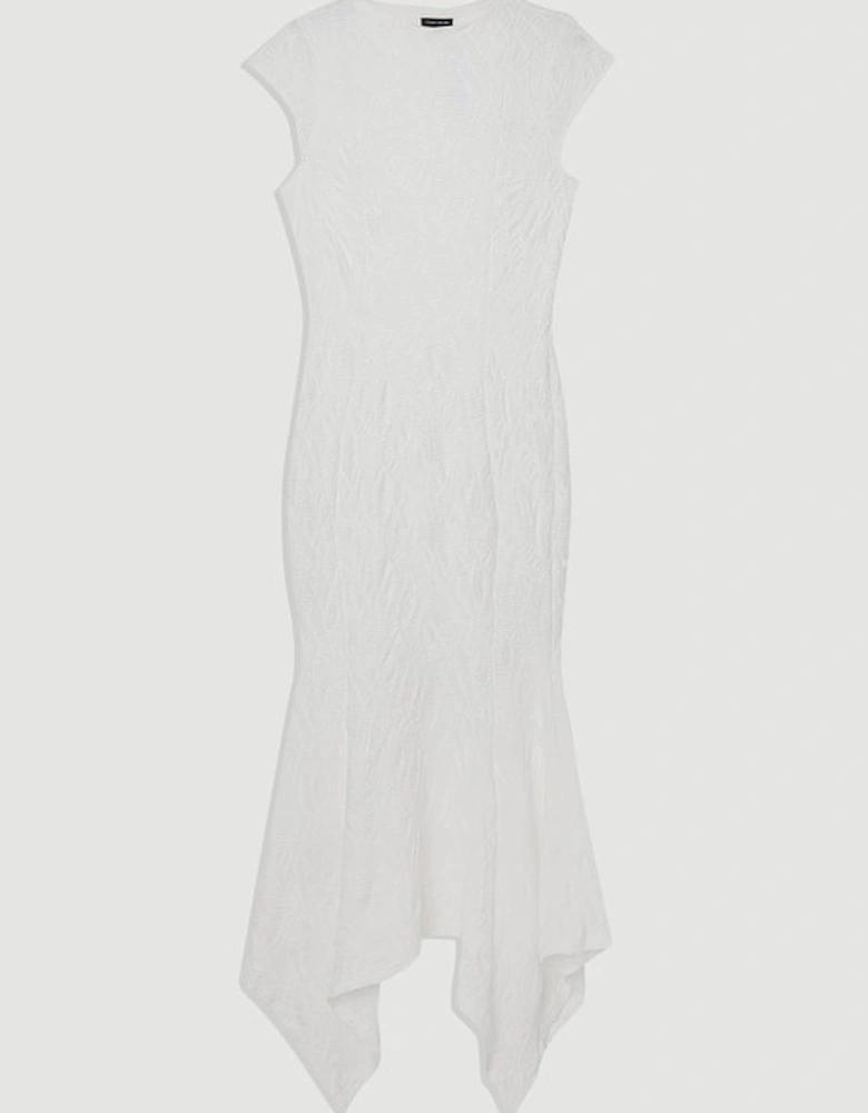 Textured Hanky Hem Short Sleeve Trim Detail Jersey Maxi Dress