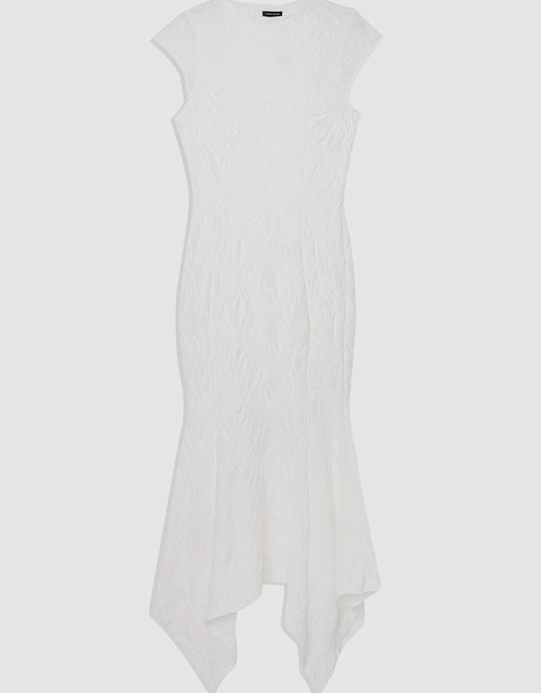 Textured Hanky Hem Short Sleeve Trim Detail Jersey Maxi Dress