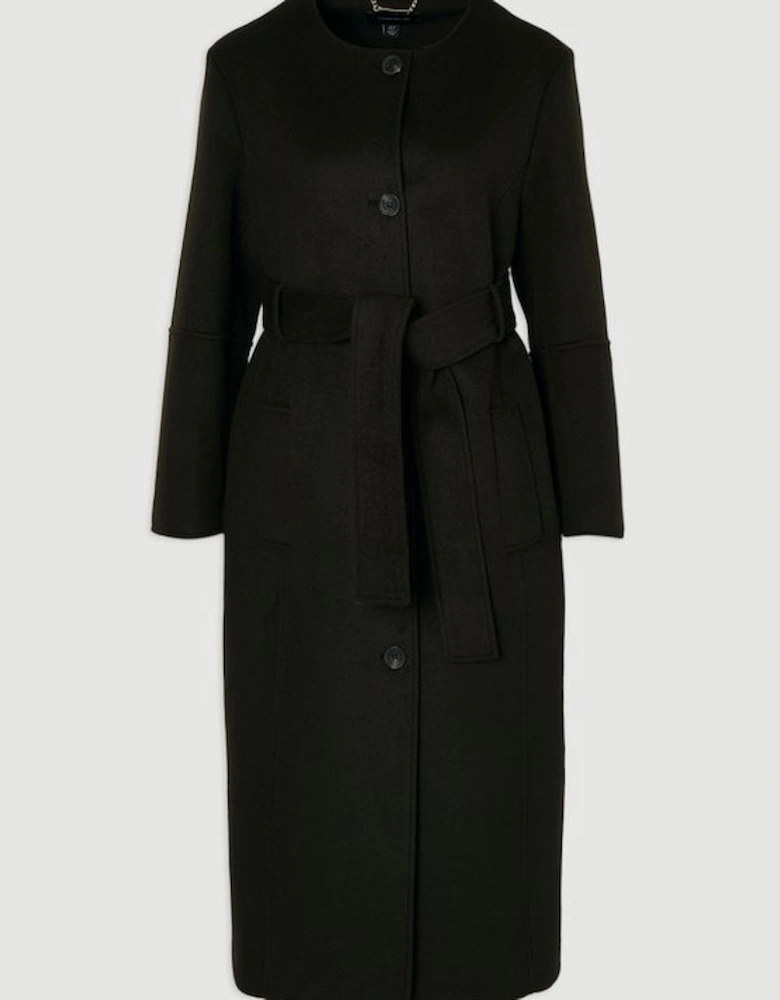 Plus Size Brushed Wool Single Breasted Belted Tailored Maxi Coat