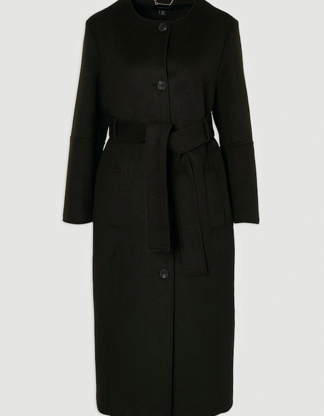 Plus Size Brushed Wool Single Breasted Belted Tailored Maxi Coat
