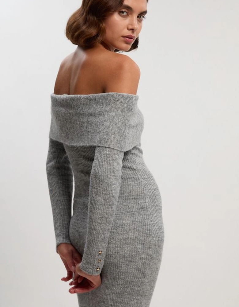 Wool Blend Cosy Bardot Knit Midi Dress