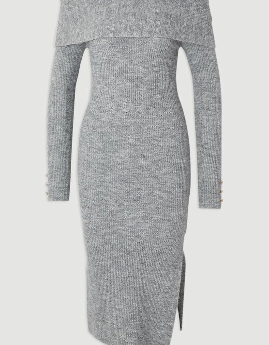 Wool Blend Cosy Bardot Knit Midi Dress