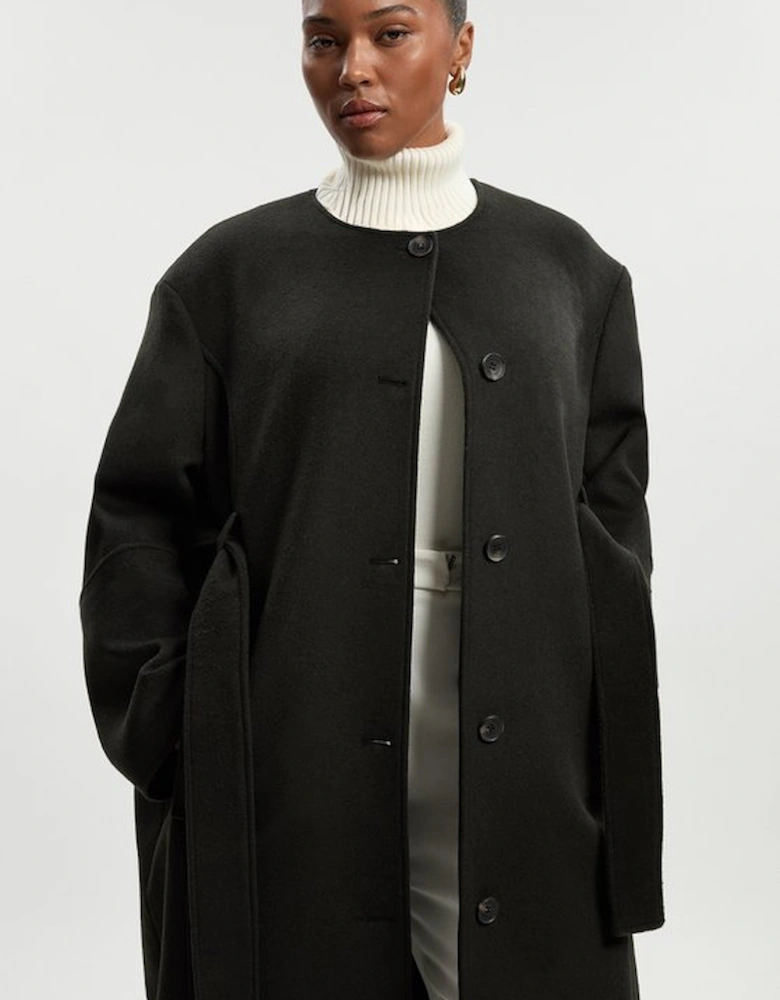 Plus Size Brushed Wool Single Breasted Belted Tailored Maxi Coat