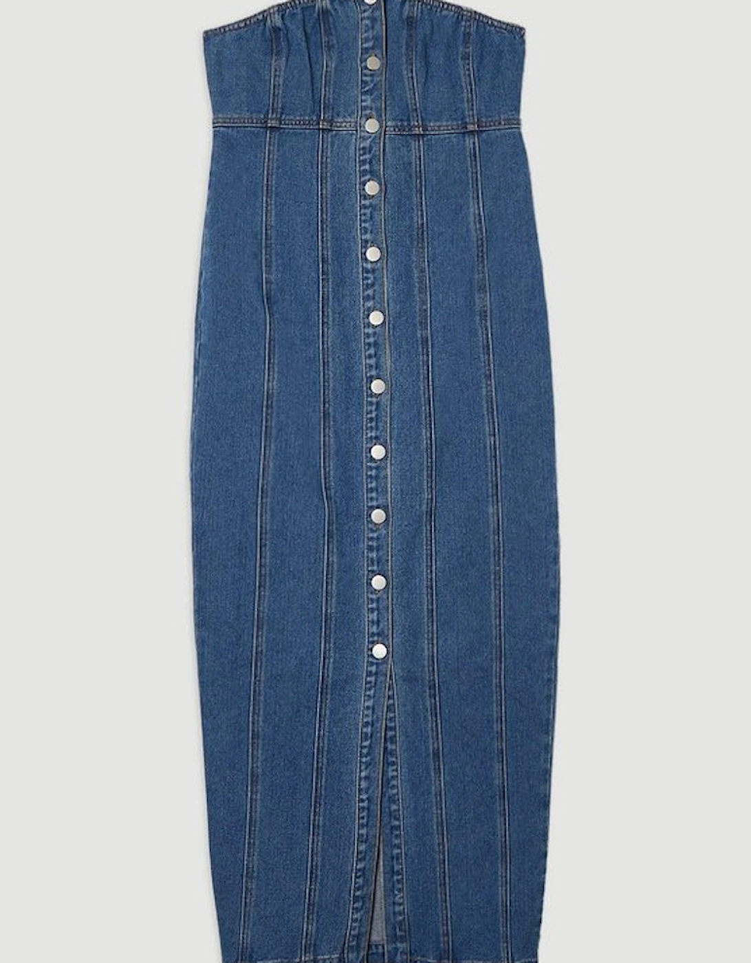 Denim Bandeau Button Midi Dress