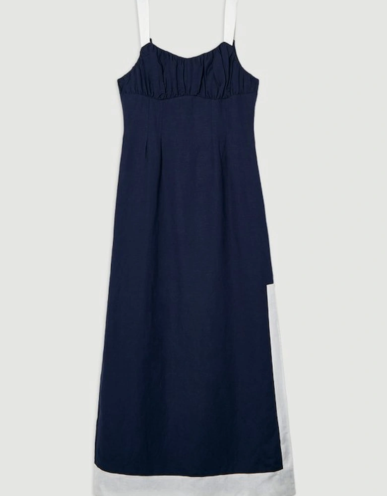 Tall Linen Viscose Colour Block Strappy Woven Midi Dress