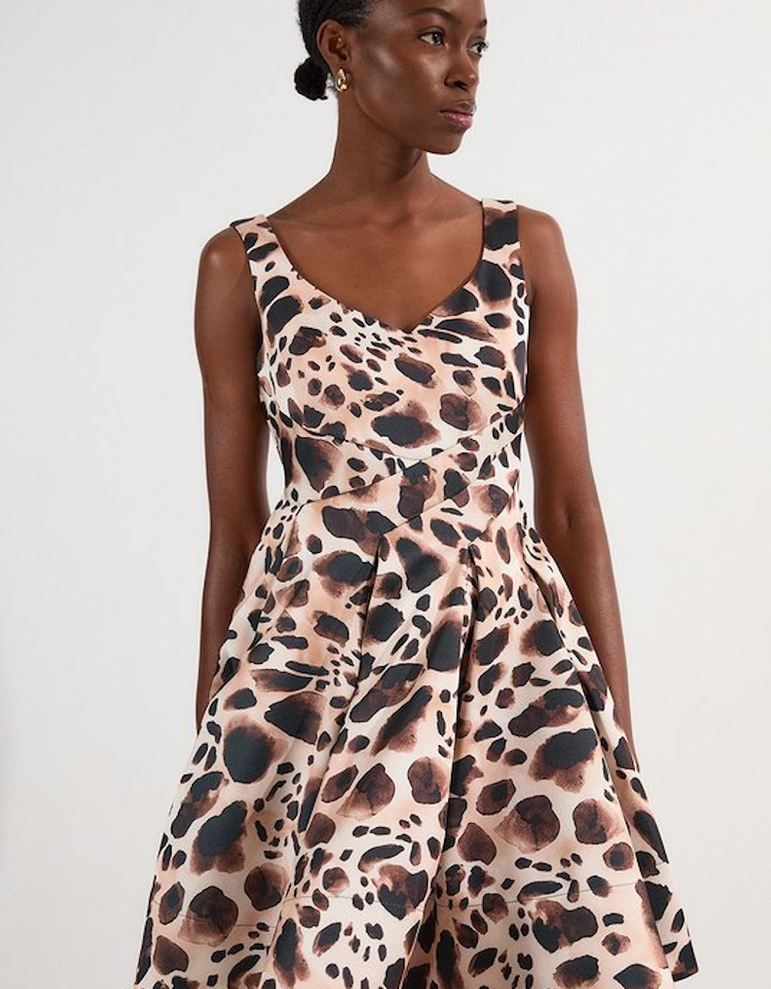 Structured Viscose Satin Animal Print Tailored Prom Mini Dress, 5 of 4