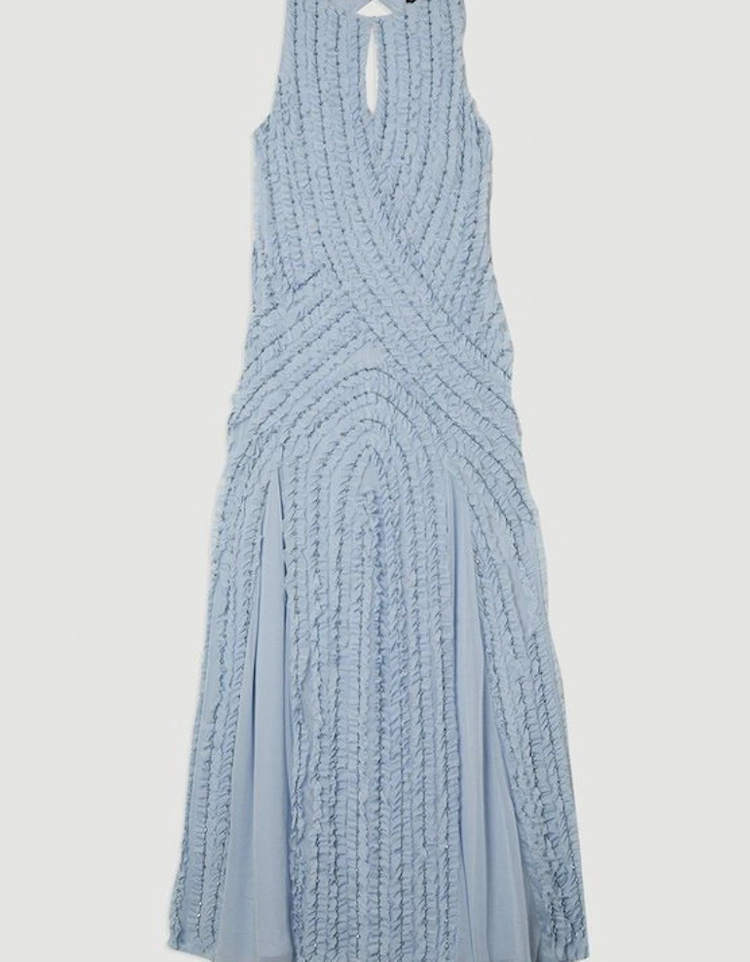 Embellished Ruffle Keyhole Cutout Woven Maxi Dress