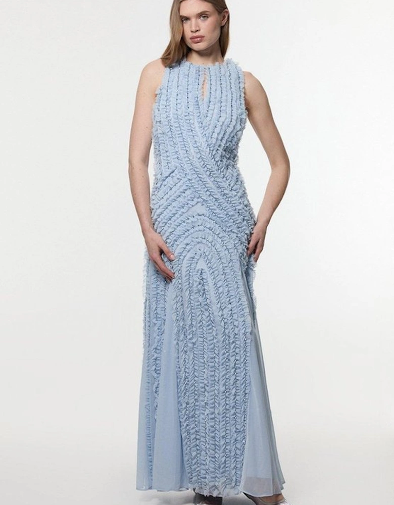 Embellished Ruffle Keyhole Cutout Woven Maxi Dress